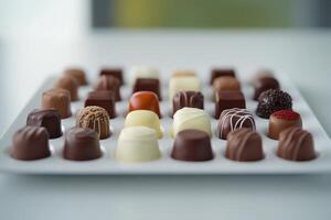 A platter of assorted chocolates, ideal for dessert or gifting on special occasions photo