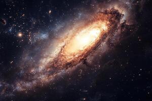 A stunning view of a galaxy spiraling through space, showcasing vibrant stars and cosmic dust photo