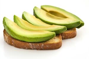 Fresh avocado slices on whole grain bread for a healthy breakfast or snack option photo