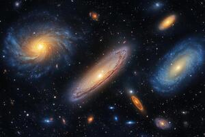 A stunning view of three galaxies in deep space showcasing their vibrant colors and shapes photo