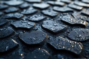 Close-up of wet pavement showing patterns and reflections after rain in an urban area photo