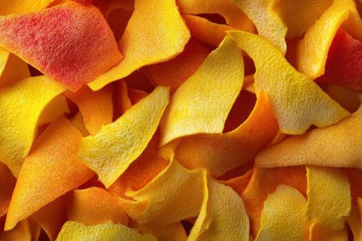 Colorful citrus peels arranged artistically in a vibrant display of textures and hues photo