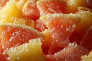 Freshly cut segments of ripe grapefruit and orange mixed together in a vibrant bowl photo