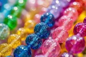 Colorful collection of translucent beads displayed in a vibrant array of colors and shapes photo