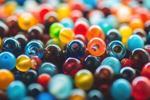 A vibrant collection of colorful marbles scattered on a surface capturing light and reflections photo