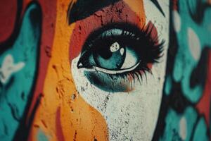 Vibrant eye mural showcasing artistic expression in an urban environment during daylight photo