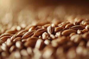 Close-up view of scattered seeds in warm lighting highlighting their texture and details photo