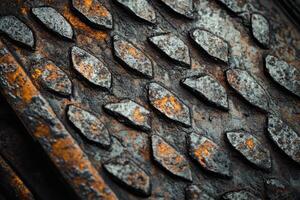 Close-up view of textured metal surface showcasing rustic patterns and aged patina effects photo