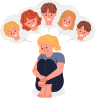 Bullying and shaming from classmates causes depression in little girl from elementary school, needs protection of adults. Child suffers from bad friends use shaming to assert themselves png