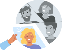 Team building to achieve synergy is done by hand of recruiter collecting diagram of people. Process of team building and selection of ideal candidate to complement corporation personnel png