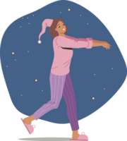 Woman suffering from sleepwalking walks with arms extended forward, being in unconscious state. Girl with sleepwalking is hoping for treatment for somnambulism to avoid possible tragedy png
