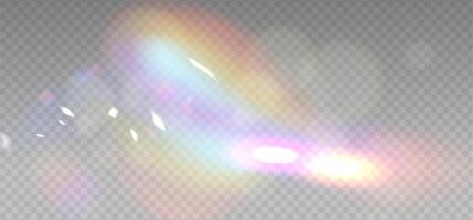 Prism light dispersion overlay with rainbow light effect, transparent flares of crystal diamond. Prism light glares or lens flare spectrum of gem glass refraction or sun light sparkle. vector