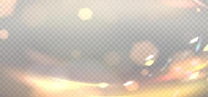 Pastel bokeh horizontal overlay, golden blurred circle lights. Abstract empty banner, realistic style. effect for holiday design, festive template. vector