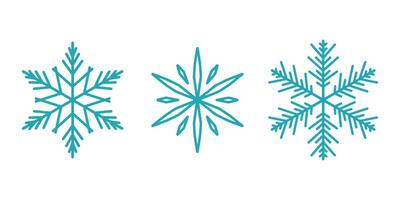 Beautiful snowflakes set, detailed hand drawn flat line illustration. Graphic outline drawing. Christmas and New Year symbol. Unique snowflake silhouette icons for frosty winter designs. vector