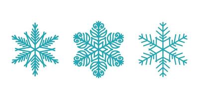 Beautiful snowflakes set, detailed hand drawn flat line illustration. Graphic outline drawing. Christmas and New Year symbol. Unique snowflake silhouette icon for frosty winter d vector