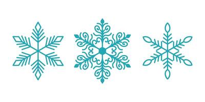 Beautiful snowflakes set, detailed hand drawn flat line illustration. Graphic outline drawing. Christmas and New Year symbol. Unique snowflake silhouette icons for frosty winter vector
