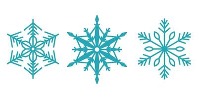 Beautiful snowflakes set, detailed hand drawn flat line illustration. Graphic outline drawing. Christmas and New Year symbol. Unique snowflake silhouette icon for frosty winter de vector