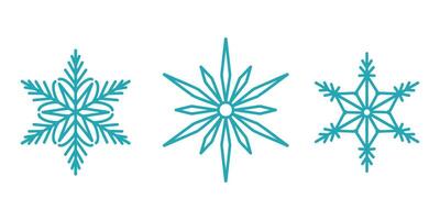 Beautiful snowflakes set, detailed hand drawn flat line illustration. Graphic outline drawing. Christmas and New Year symbol. Unique snowflake silhouette icon for frosty winter des vector