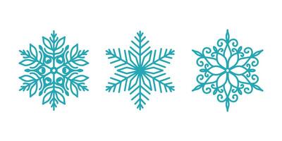 Beautiful snowflakes set, detailed hand drawn flat line illustration. Graphic outline drawing. Christmas and New Year symbol. Unique snowflake silhouette icons for frosty winter designs vector