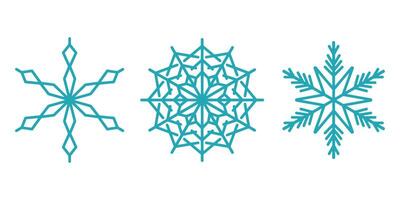 Beautiful snowflakes set, detailed hand drawn flat line illustration. Graphic outline drawing. Christmas and New Year symbol. Unique snowflake silhouette icon for frosty winter desi vector