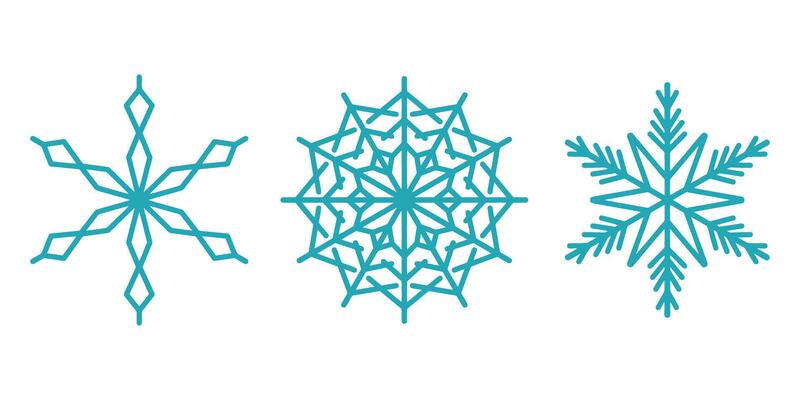 Beautiful snowflakes set, detailed hand drawn flat line illustration. Graphic outline drawing. Christmas and New Year symbol. Unique snowflake silhouette icon for frosty winter desi