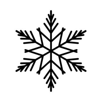 Beautiful snowflake, hand drawn flat illustration. Graphic outline drawing. Christmas and New Year symbol. Unique snowflake silhouette icon for frosty winter designs and decoration vector