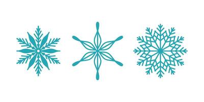 Beautiful snowflakes set, detailed hand drawn flat line illustration. Graphic outline drawing. Christmas and New Year symbol. Unique snowflake silhouette icon for frosty winter design vector