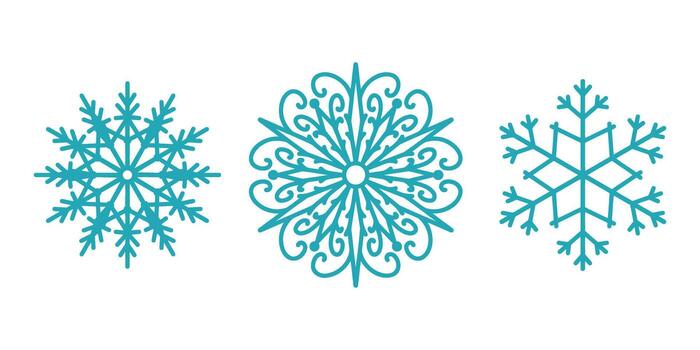 Beautiful snowflakes set, detailed hand drawn flat line illustration. Graphic outline drawing. Christmas and New Year symbol. Unique snowflake silhouette icon for frosty winter designs vector