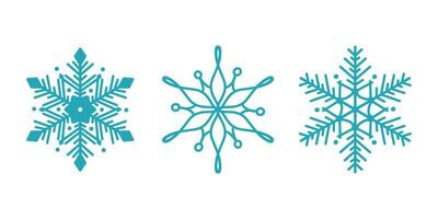 Beautiful snowflakes set, detailed hand drawn flat line illustration. Graphic outline drawing. Christmas and New Year symbol. Unique snowflake silhouette icons for frosty winter design vector