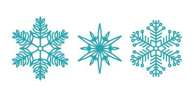 Snowflakes set, detailed hand drawn flat line illustration. Graphic outline drawing. Christmas and New Year symbol. Unique snowflake silhouette icon for frosty winter designs. vector