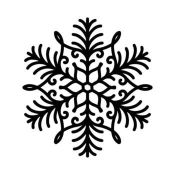Beautiful snowflake, hand drawn detailed flat illustration. Graphic outline drawing. Christmas and New Year symbol. Unique snowflake silhouette icon for frosty winter designs and decorations. vector