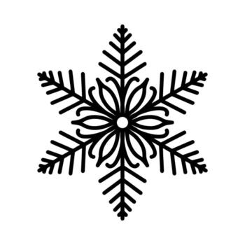 Unique snowflake, detailed hand drawn flat illustration. Graphic outline drawing. Christmas and New Year symbol. Beautiful snowflake silhouette icon for frosty winter designs and decorations. vector