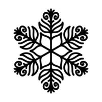 Beautiful snowflake, hand drawn flat illustration. Graphic outline drawing. Christmas and New Year symbol. Unique snowflake silhouette icon for frosty winter designs and decorations. vector