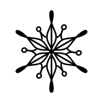 Beautiful snowflake doodle, detailed hand drawn flat illustration. Graphic outline drawing. Christmas and New Year symbol. Unique snowflake silhouette icon for frosty winter designs and decoration vector