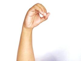 Deaf alphabet letter O by hand. Letter 'O' in sign language, isolated on a white background. Hand gestures. languages that use visual manual modality. Deaf Sign. photo