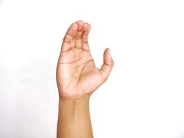 Deaf alphabet letter C by hand. Letter 'C' in sign language, isolated on a white background. Hand gestures. languages that use visual manual modality. Deaf Sign. photo