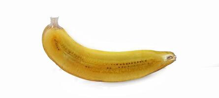 Half banana insulated. Ripe yellow banana on a white background. Fresh fruit with copy space photo