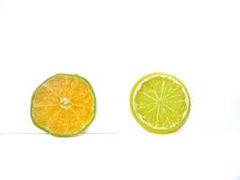 Lemon isolated.2 Round slice of ripe lemon on a white background. Fresh fruits with copy space photo