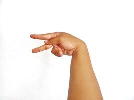 Deaf alphabet letter P by hand. Letter 'P' in sign language, isolated on a white background. Hand gestures. languages that use visual manual modality. Deaf Sign. photo