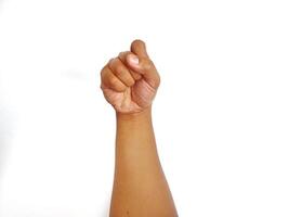 Deaf alphabet letter S by hand. Letter 'S' in sign language, isolated on a white background. Hand gestures. languages that use visual manual modality. Deaf Sign. photo