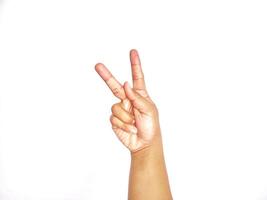 Deaf alphabet letter K by hand. Letter 'K' in sign language, isolated on a white background. Hand gestures. languages that use visual manual modality. Deaf Sign. photo