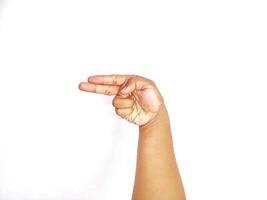 Deaf alphabet letter H by hand. Letter 'H' in sign language, isolated on a white background. Hand gestures. languages that use visual manual modality. Deaf Sign. photo