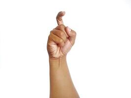 Deaf alphabet letter X by hand. Letter 'X' in sign language, isolated on a white background. Hand gestures. languages that use visual manual modality. Deaf Sign. photo