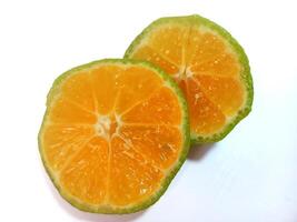 Lemon isolated.2 Round slice of ripe lemon on a white background. Fresh fruits with copy space. photo