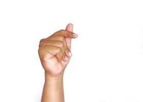 Deaf alphabet letter T by hand. Letter 'T' in sign language, isolated on a white background. Hand gestures. languages that use visual manual modality. Deaf Sign. photo