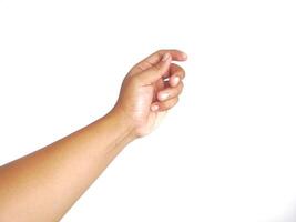 hand holding a bouquet of roses on white background. Isolated. Copy space for text. photo