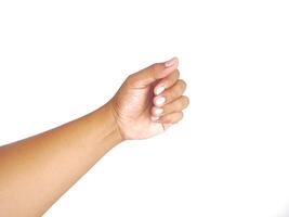 hand holding a bouquet of roses on white background. Isolated. Copy space for text. photo