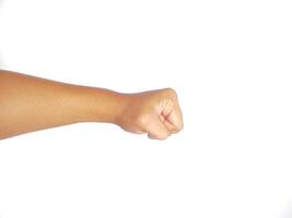 Religion. Man with close palms praying on white background, closeup. photo