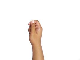 hand holding a bouquet of roses on white background. Isolated. Copy space for text. photo