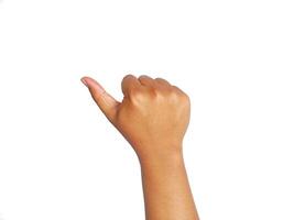 man's hand make closed fist gesture isolated on white background with clipping path and copy space for your text photo
